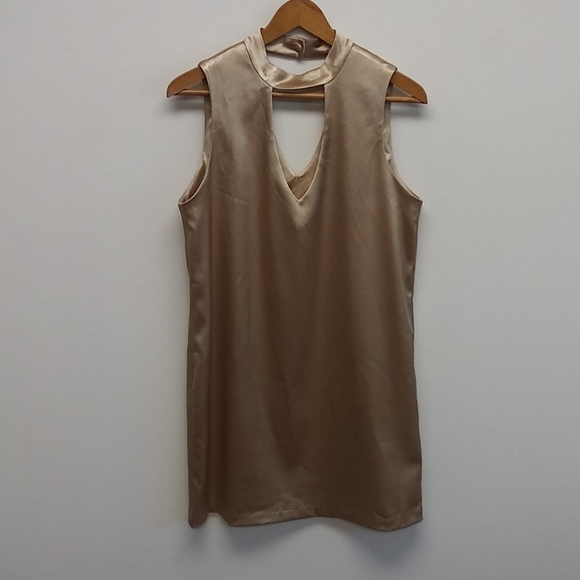 WAYF Gold Metallic Mock Neck Cut Out Mini Dress - Picture 14 of 14